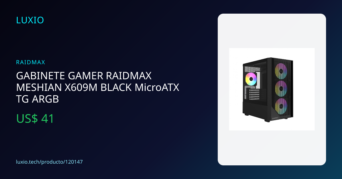 Gabinete Gamer Raidmax Meshian X609 MicroATX Negro | LUXIOTECH | LUXIOTECH